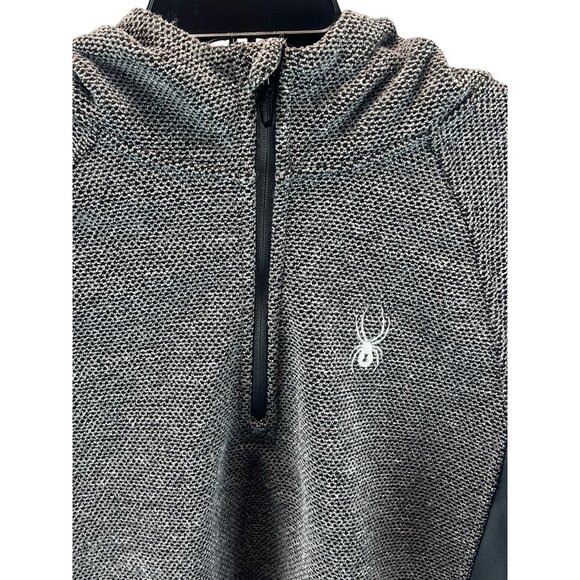 Spyder Mens Hooded Half-Zip Sweater XL Fleece-Lined Gray Black Outdoor Streetwea - Picture 6 of 12